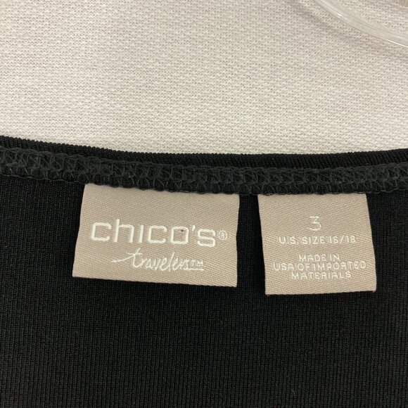 Chico's Travelers Black Asymmetric Hem Zip Detail Slinky Knit Top size 16/18 - Picture 2 of 9